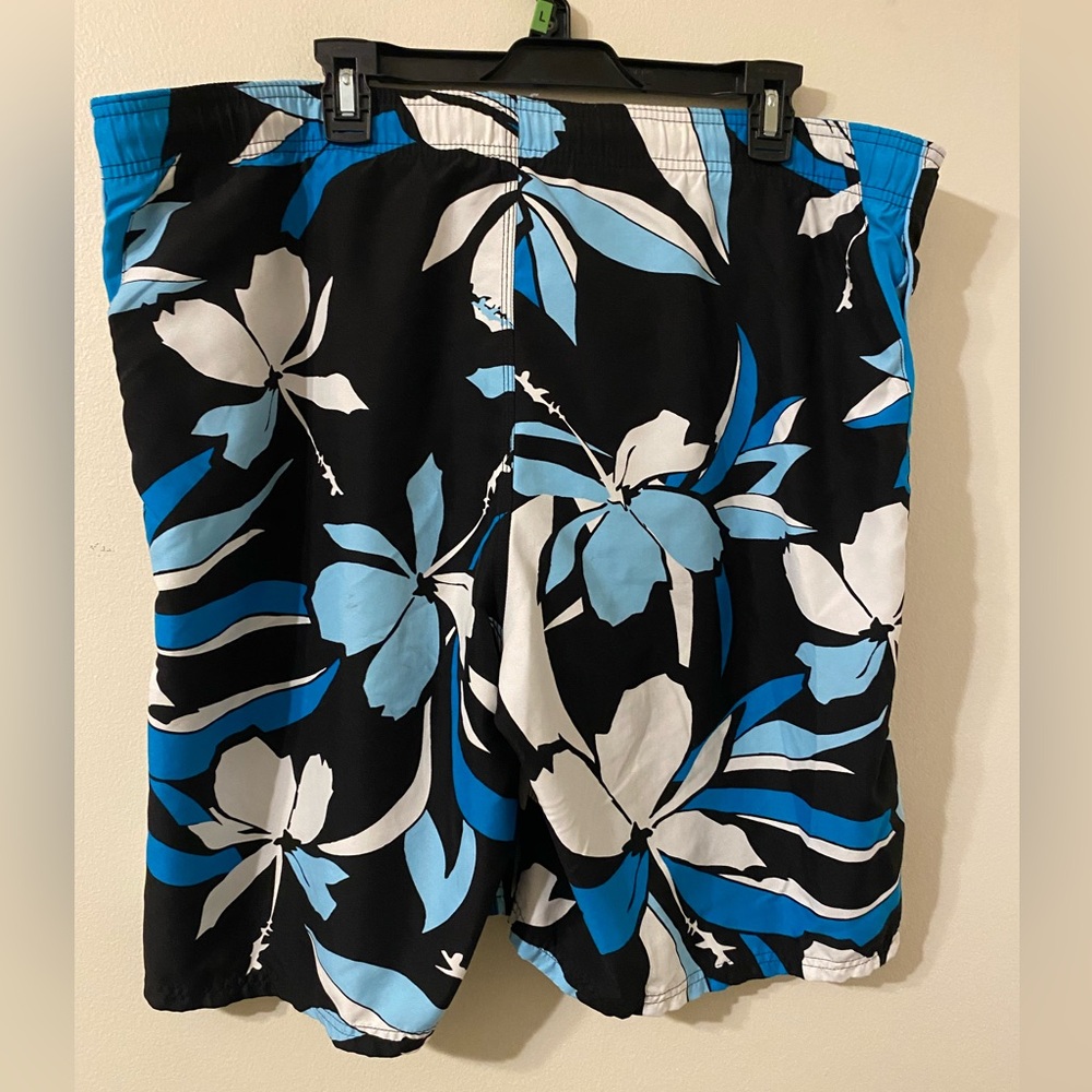 Mens Black Blue White Floral Nike Lined Swim Trunks Shorts Size XL - Picture 2 of 3